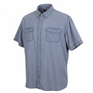 Address Unknown Button Down Shirt Mens Large Blue Short Sleeve Cotton Utility
